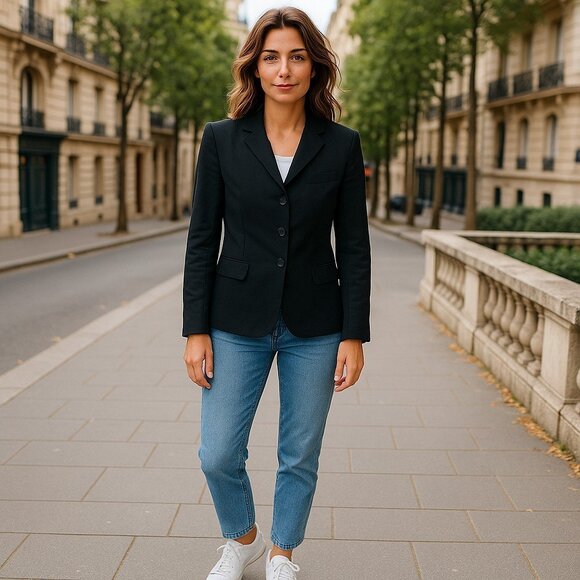 Valerie Stevens Blazer Sz Petite 8 Black 4 button up Lined Stretch EUC Career - Picture 3 of 8